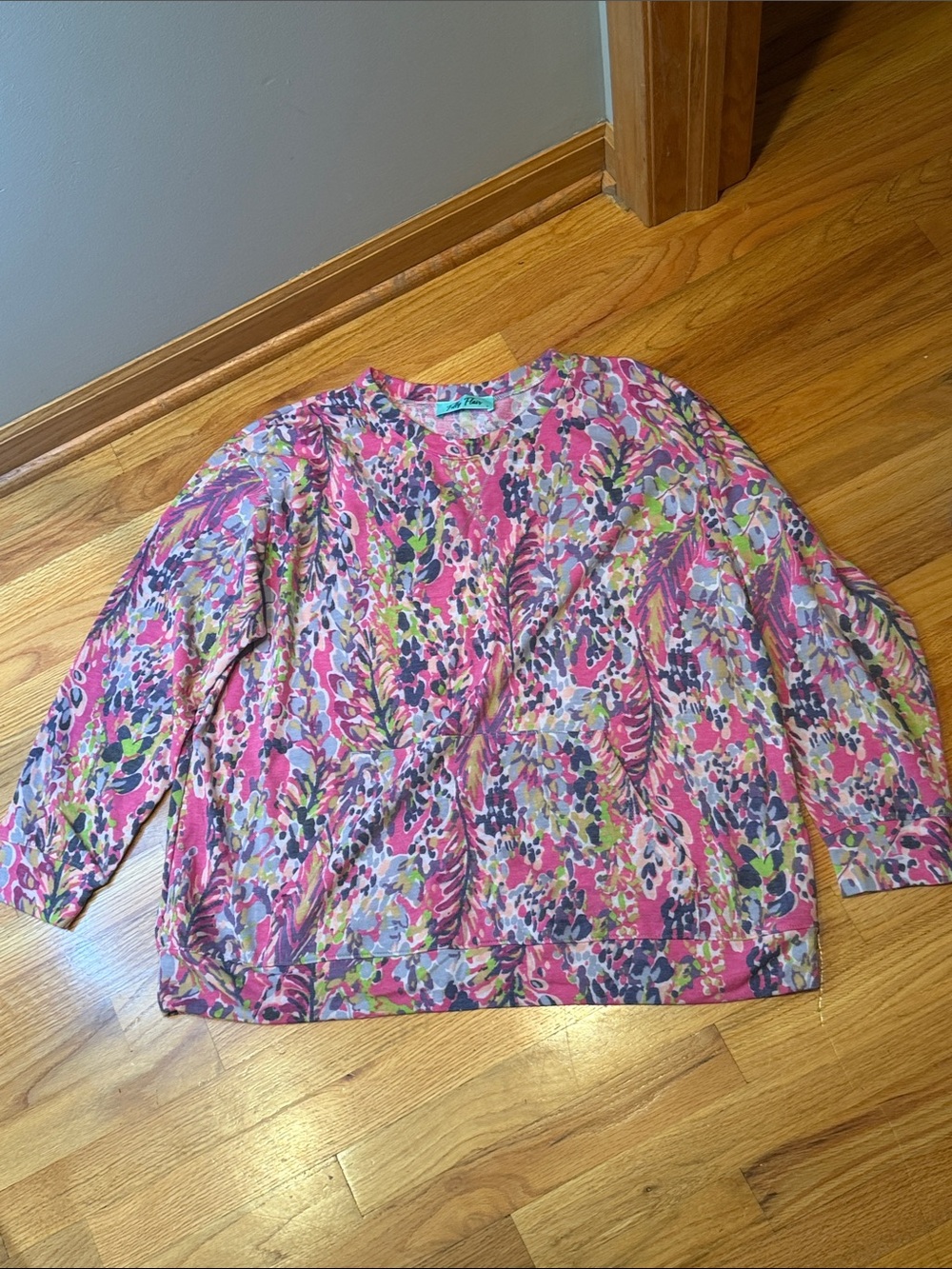 Filly Flair Pink Floral Pullover Kangaroo Pocket Sweatshirt Women Large Oversize